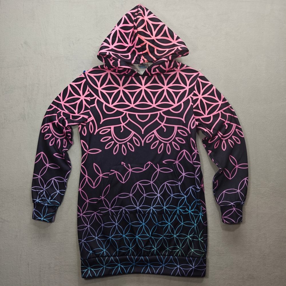 Yes We Vibe Flower of Life Hoodie Dress Womens Medium Psychedelic Festival Rave